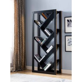 Abstract Bookcase with Seven V-Shape Shelves, Black & Faux Gold Trim