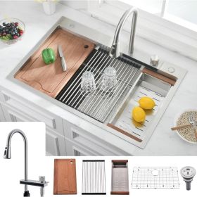 33 Inch Drop In Waterfall Kitchen Sink Workstation-33×22 Drop In Kitchen Sink Topmount Workstation Kitchen Sink 16 Gauge