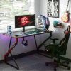 Simple Gaming Desk Z Shaped 40 inch Gamer Workstation, Home Computer Carbon Fiber Surface Gaming Desk PC Table with