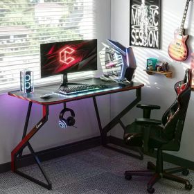 Simple Gaming Desk Z Shaped 40 inch Gamer Workstation, Home Computer Carbon Fiber Surface Gaming Desk PC Table with