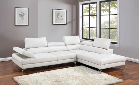 White Sectional Couch 2pc Set Living Room Faux Leather Right Facing Chaise And Left Facing Sofa Adjustable Armrest Headrest