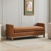 66.34"W Elegant Upholstered Bench,Daybed, Ottoman with Wood Legs & 2 Bolster Pillows for End of Bed, Bedroom, Living Room, Entryway