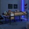 Single metal loft bed with rectangular desk, LED lights, LED loft bed frame double bed with storage shelves and hanging storage compartments