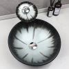 ZAPPO Tempered Glass Bathroom Sink Washbasin Chrome Round Basin Faucet Combo Above Counter Vessel Sinks for Bathrooms
