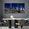 3 Panels Framed Brooklyn Bridge Night View New York Canvas Wall Art Decor,3 Pieces Mordern Canvas Decoration Painting for Office,Dining room
