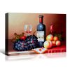 Framed Canvas Wall Art Decor Painting, Still Life Wine and Grape Fruits on Table Oil Painting Style Decoration For Restaurant, Kitchen, Dining Room