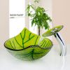 OUBONI Bathroom Luxury Green Basin Sink Faucet Set Tempered Glass Vessel Vanity Gorgeous Shape Basin Sink + Waterfall Faucet