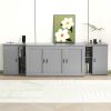 Queen Size Murphy Bed with Shelves, Cabinets and USB Ports,Gray