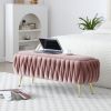 Oval Storage Bench with Gold Legs,Velvet Fabric Upholstered Ottoman Storage Benches for Bedroom End of Bed,Sherpa Fabric Bench for Living Room