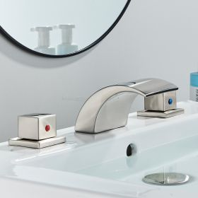 LED Bathroom Faucets Waterfall Vanity Faucet 3 Holes Widespread Two Handle Lavatory Sink Faucet with 3 Colors Changing LED Light (Color: Brushsed Nickel)