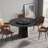 59.05"Modern artificial stone round black carbon steel base dining table-can accommodate 6 people-31.5"black artificial stone turntable