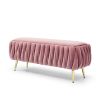 Oval Storage Bench with Gold Legs,Velvet Fabric Upholstered Ottoman Storage Benches for Bedroom End of Bed,Sherpa Fabric Bench for Living Room