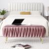 Oval Storage Bench with Gold Legs,Velvet Fabric Upholstered Ottoman Storage Benches for Bedroom End of Bed,Sherpa Fabric Bench for Living Room