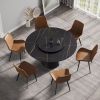 59.05"Modern artificial stone round black carbon steel base dining table-can accommodate 6 people-31.5"black artificial stone turntable